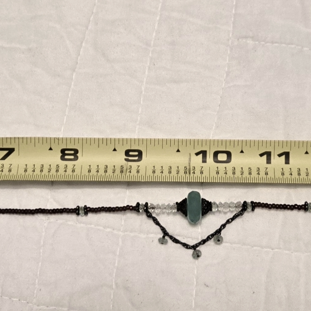 Elegant Beaded Necklace with Aqua and Bronze colored beads. Adjustable length - Picture 6 of 13